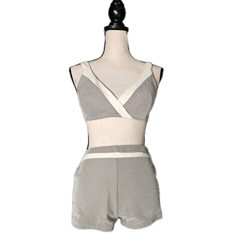 Vtg RoseMarie Reid 2 PC SWIMSUIT Sz 14 Striped Top Shorts Retro Pinstripe Lounge